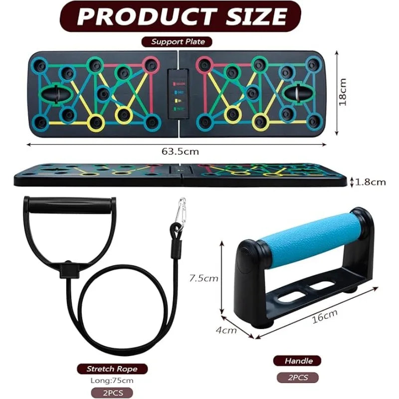 Push-Up Training Board, Curved Stand with Non-Slip Handle and 2 Pull Ropes, Fitness Training Equipment