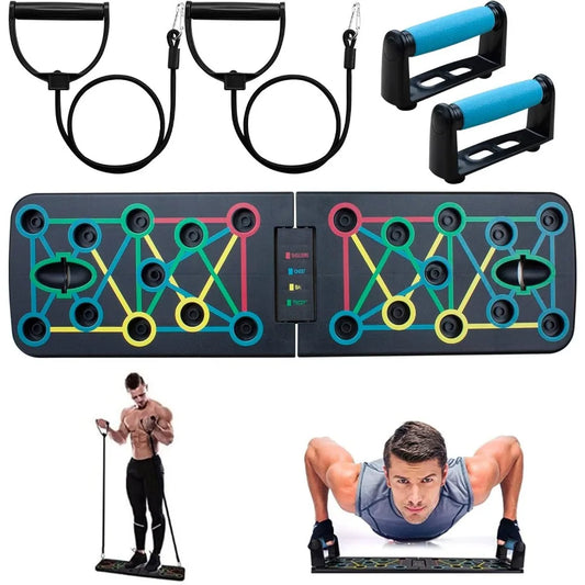 Push-Up Training Board, Curved Stand with Non-Slip Handle and 2 Pull Ropes, Fitness Training Equipment