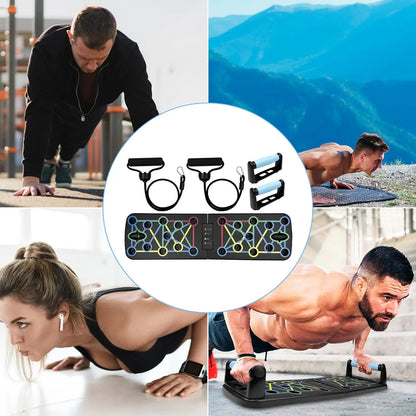 Push-Up Training Board, Curved Stand with Non-Slip Handle and 2 Pull Ropes, Fitness Training Equipment