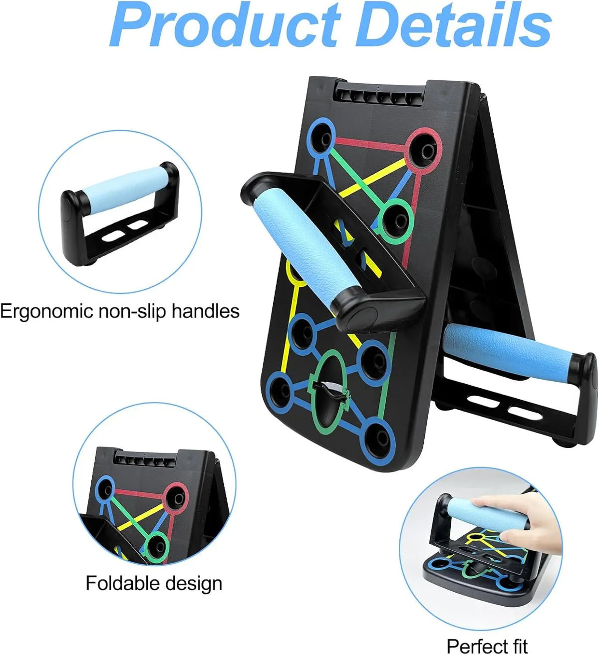 Push-Up Training Board, Curved Stand with Non-Slip Handle and 2 Pull Ropes, Fitness Training Equipment